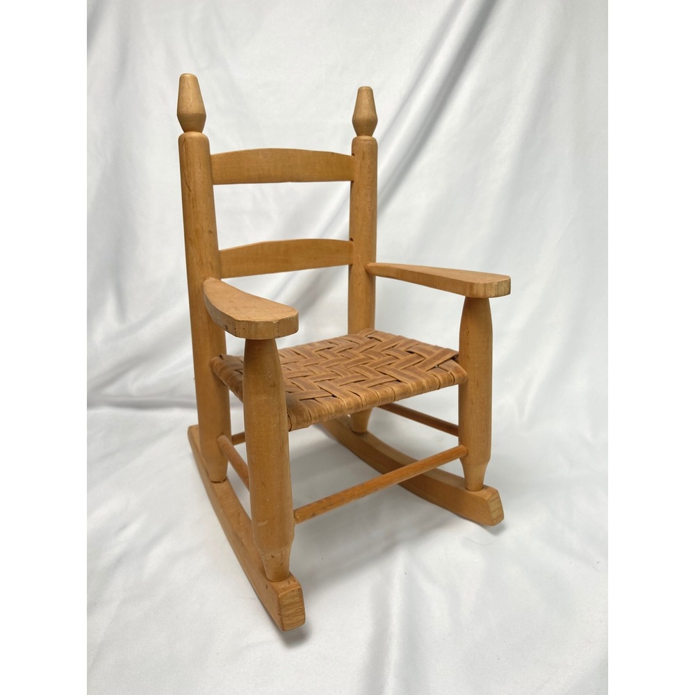 Vintage Doll Size Rocking Chair Woven Seat Wood Primitive Farmhouse Decor
